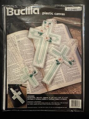 Bucilla Mint and White Striped Plastic Canvas Cross Bookmarks - Set of 3